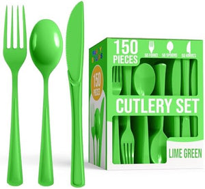 Lime Green Cutlery Combo Set | 50 Forks 50 Spoons And 50 Knives | 7.5 in.