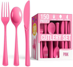 Cerise Cutlery Combo Set | 50 Forks 50 Spoons And 50 Knives | 7.5 in.