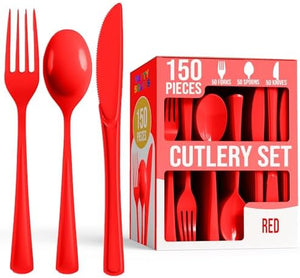 Red Cutlery Combo Set | 50 Forks 50 Spoons And 50 Knives | 7.5 in.
