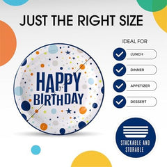 9 in. Blue Birthday Print Paper Plates | 50 Ct.
