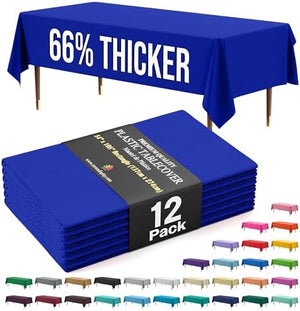 Premium Dark Blue Plastic Table Covers | 12 Pack | 54 in. x 108 in.