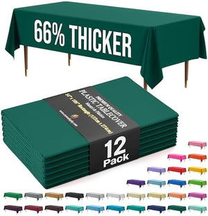 Premium Dark Green Plastic Table Covers | 12 Pack | 54 in. x 108 in.