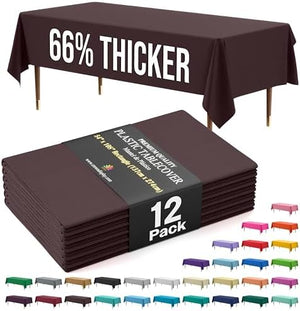 Premium Brown Plastic Table Covers | 12 Pack | 54 in. x 108 in.