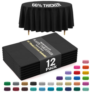 Premium Round Black Plastic Table Covers | 12 Pack | 84 in.