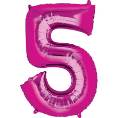 Bright Pink Number 5 Foil Balloon - 34"