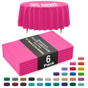 Premium Round Cerise Plastic Table Covers | 6 Pack | 84 in.