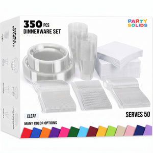 350 Pcs Clear Plastic Disposable Tableware Set