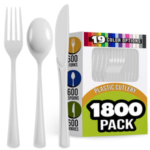 White Cutlery Combo Set | 600 Forks 600 Spoons And 600 Knives | 7.5 in.