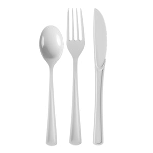 White Cutlery Combo Set | 50 Forks 50 Spoons And 50 Knives | 7.5 in.