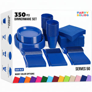 350 Pcs Dark Blue Plastic Disposable Tableware Set