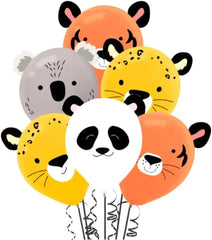 Little Gym - Get Wild Koala/Cheetah/Tiger/Panda Round Latex Balloon Decorating Kit, Grey/Yellow/Orange/White, 12-in, for Birthday Party - 6 Ct.