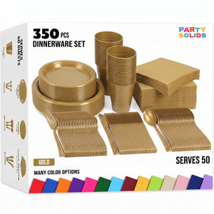 350 Pcs Gold Plastic Disposable Tableware Set