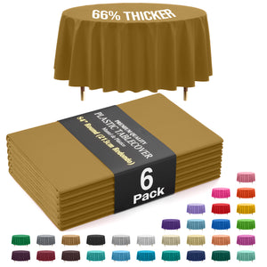 Premium Round Gold Plastic Table Covers | 6 Pack | 84 in.