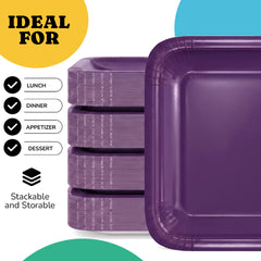 7 In. Purple Square Paper Plates - 20 Ct.