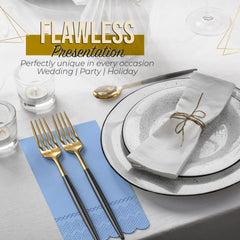 3 Ply Sky Blue Scalloped Napkins - 20 Ct.