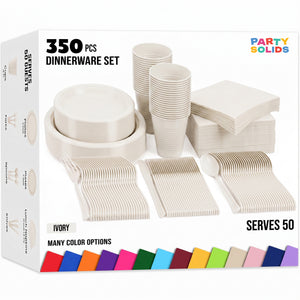 350 Pcs Ivory Plastic Disposable Tableware Set