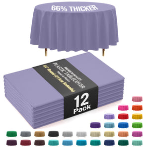 Premium Round Lavender Plastic Table Covers | 12 Pack | 84 in.