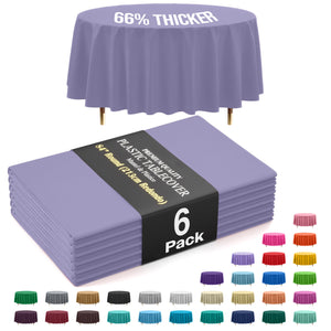 Premium Round Lavender Plastic Table Covers | 6 Pack | 84 in.