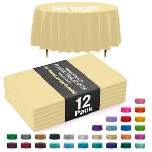 Premium Round Light Yellow Plastic Table Covers | 12 Pack | 84 in.