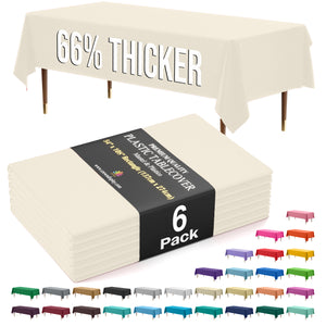 Premium Ivory Plastic Table Covers | 6 Pack | 54 in. x 108 in.