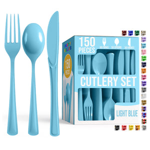 Light Blue Cutlery Combo Set | 50 Forks 50 Spoons And 50 Knives | 7.5 in.