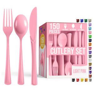 Pink Cutlery Combo Set | 50 Forks 50 Spoons and 50 Knives | 7.5 in.