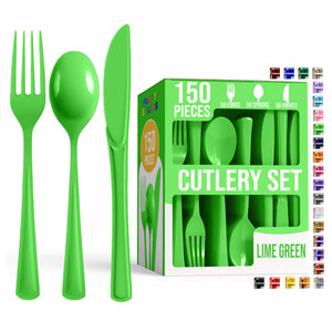 Lime Green Cutlery Combo Set | 50 Forks 50 Spoons And 50 Knives | 7.5 in.