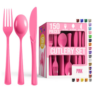 Cerise Cutlery Combo Set | 50 Forks 50 Spoons And 50 Knives | 7.5 in.