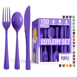 Purple Cutlery Combo Set | 50 Forks 50 Spoons And 50 Knives | 7.5 in.