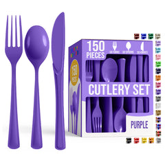 Purple Cutlery Combo Set | 50 Forks 50 Spoons And 50 Knives | 7.5 in.