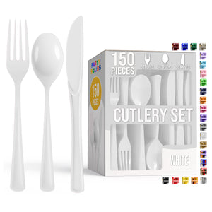 White Cutlery Combo Set | 50 Forks 50 Spoons And 50 Knives | 7.5 in.