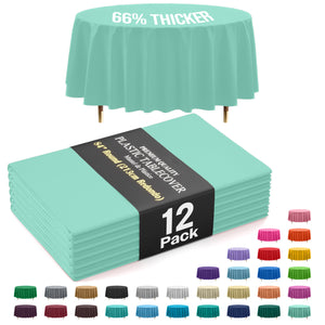 Premium Round Mint Plastic Table Covers | 12 Pack | 84 in.