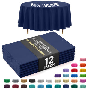 Premium Round Navy Blue Plastic Table Covers | 12 Pack | 84 in.