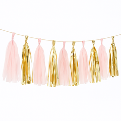 Pink and Gold Tassel Tissue Garland for Baby Showers