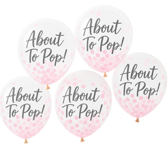 "About to Pop!" Pink Confetti Balloons for Baby Shower