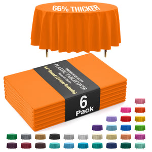 Premium Round Orange Plastic Table Covers | 6 Pack | 84 in.