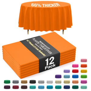 Premium Round Orange Plastic Table Covers | 12 Pack | 84 in.