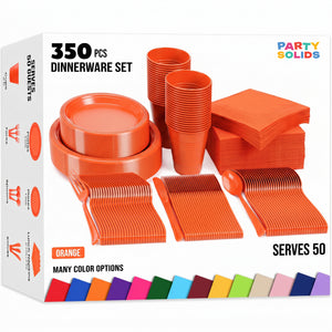 350 Pcs Orange Plastic Disposable Tableware Set