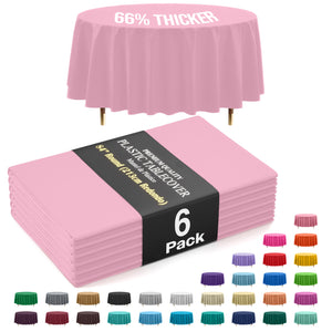 Premium Round Pink Plastic Table Covers | 6 Pack | 84 in.