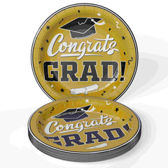 9 In. White/Gold Graduation Plates | 24 Count