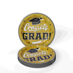 7 In. White/Gold Graduation Plates | 24 Count