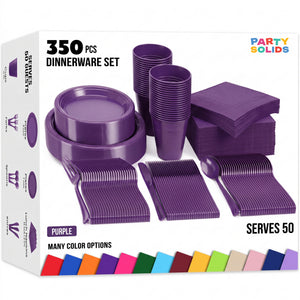 350 Pcs Purple Plastic Disposable Tableware Set