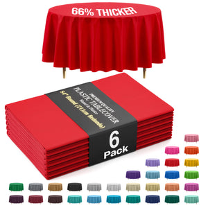 Premium Round Red Plastic Table Covers | 6 Pack | 84 in.