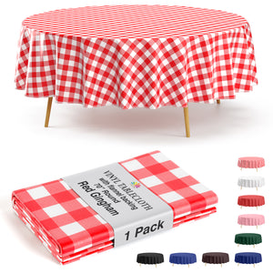 Red Gingham Flannel Backed Plastic Table Cover 70 in. Round
