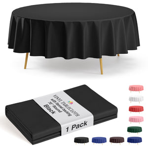 Black Flannel Backed Plastic Table Cover 70 in. Round