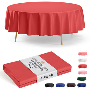 Red Flannel Backed Plastic Table Cover 70 in. Round