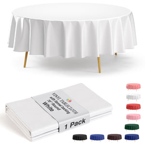 White Flannel Backed Plastic Table Cover 70 in. Round