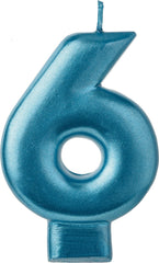 Metallic Blue Number 6 Birthday Candle | 3.25 In.