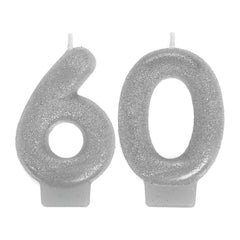 Silver Glitter Number 60 Birthday Candles | 3 In. | 2 Count