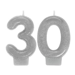 Silver Glitter Number 30 Birthday Candles | 3 In. | 2 Count